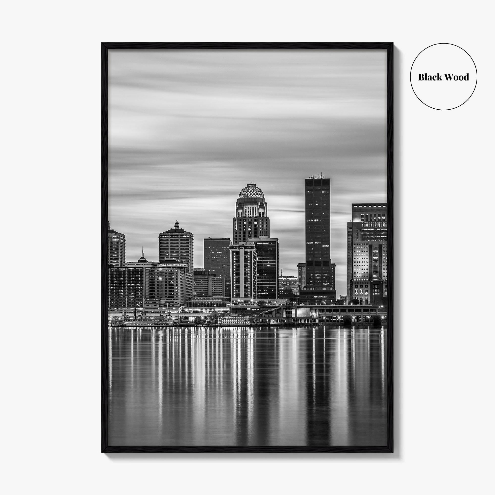 Louisville Skyline Black and White Fine Art Photo Print, Kentucky River Poster