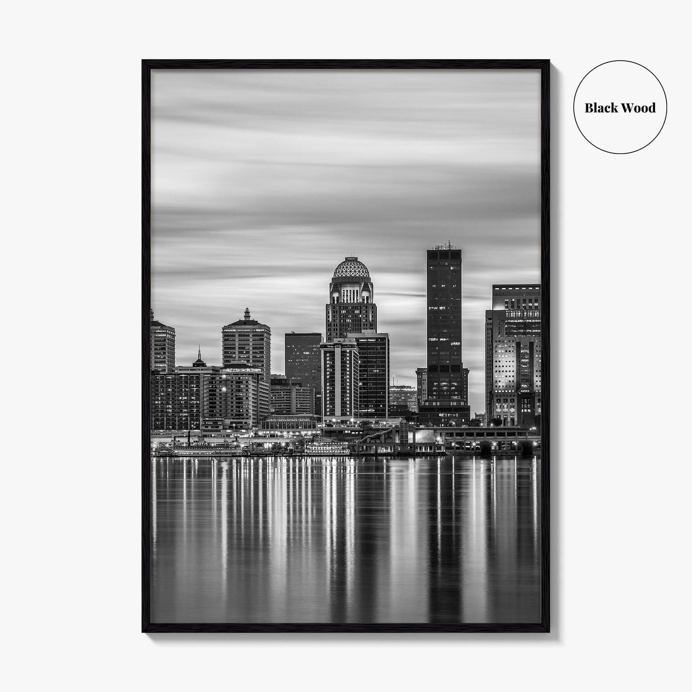 Louisville Skyline Black and White Fine Art Photo Print, Kentucky River Poster