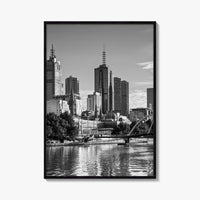 Melbourne Skyline Black and White Fine Art Photo Print, Southbank, Victoria Australia Wall Poster
