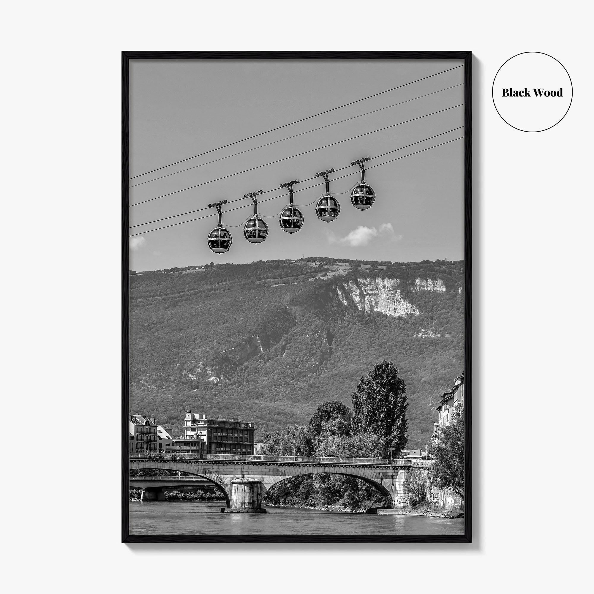 Grenoble Black and White Fine Art Photo Print, Bastille, Isere River Poster
