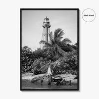 Captiva Black and White Fine Art Photo Print, Sanibel Island Lighthouse, Florida Poster