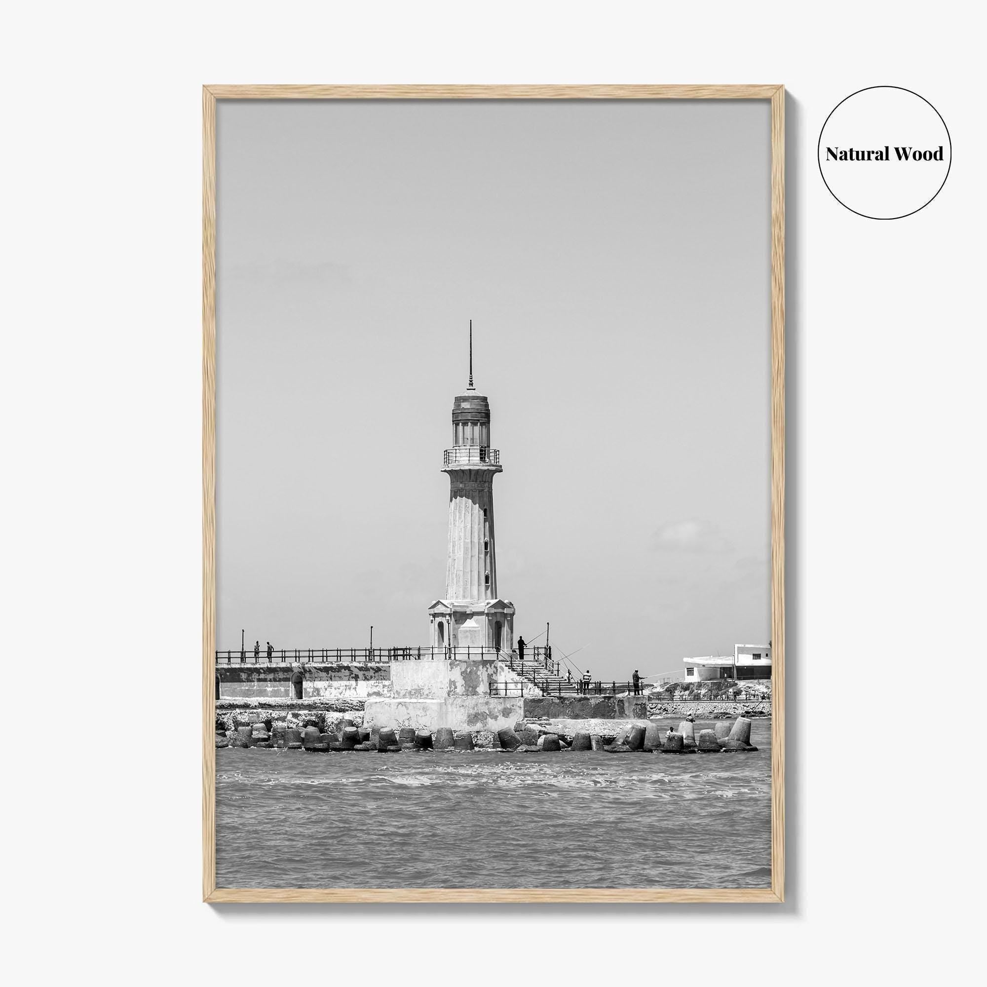 Alexandria Egypt Black and White Fine Art Photo Print, Lighthouse, Pharos, Wall Decor Poster