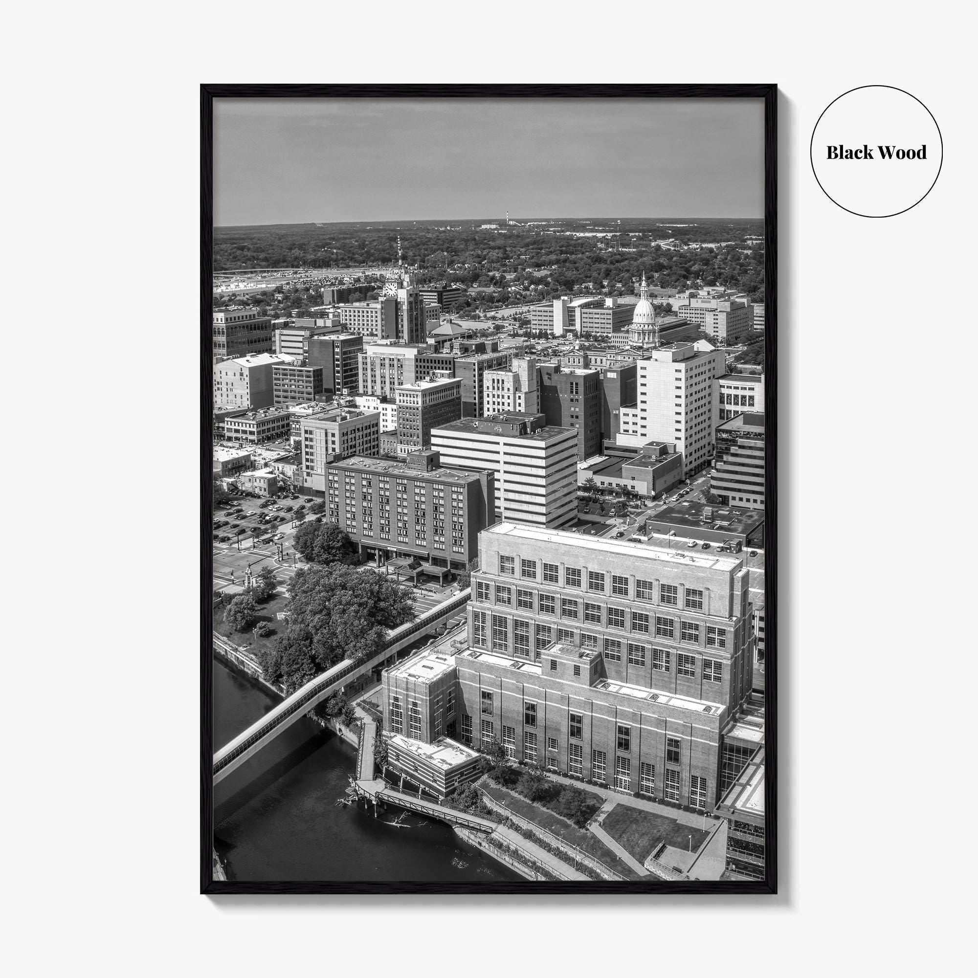 Lansing Skyline Black and White Fine Art Photo Print, Michigan Poster, USA