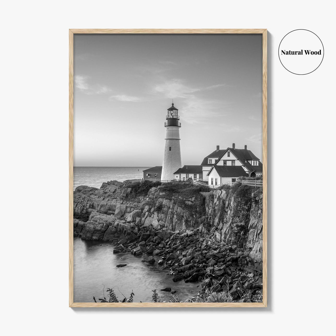 Portland Head Light Maine USA Black and White Fine Art Photo Print, Lighthouse Poster