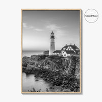 Portland Head Light Maine USA Black and White Fine Art Photo Print, Lighthouse Poster