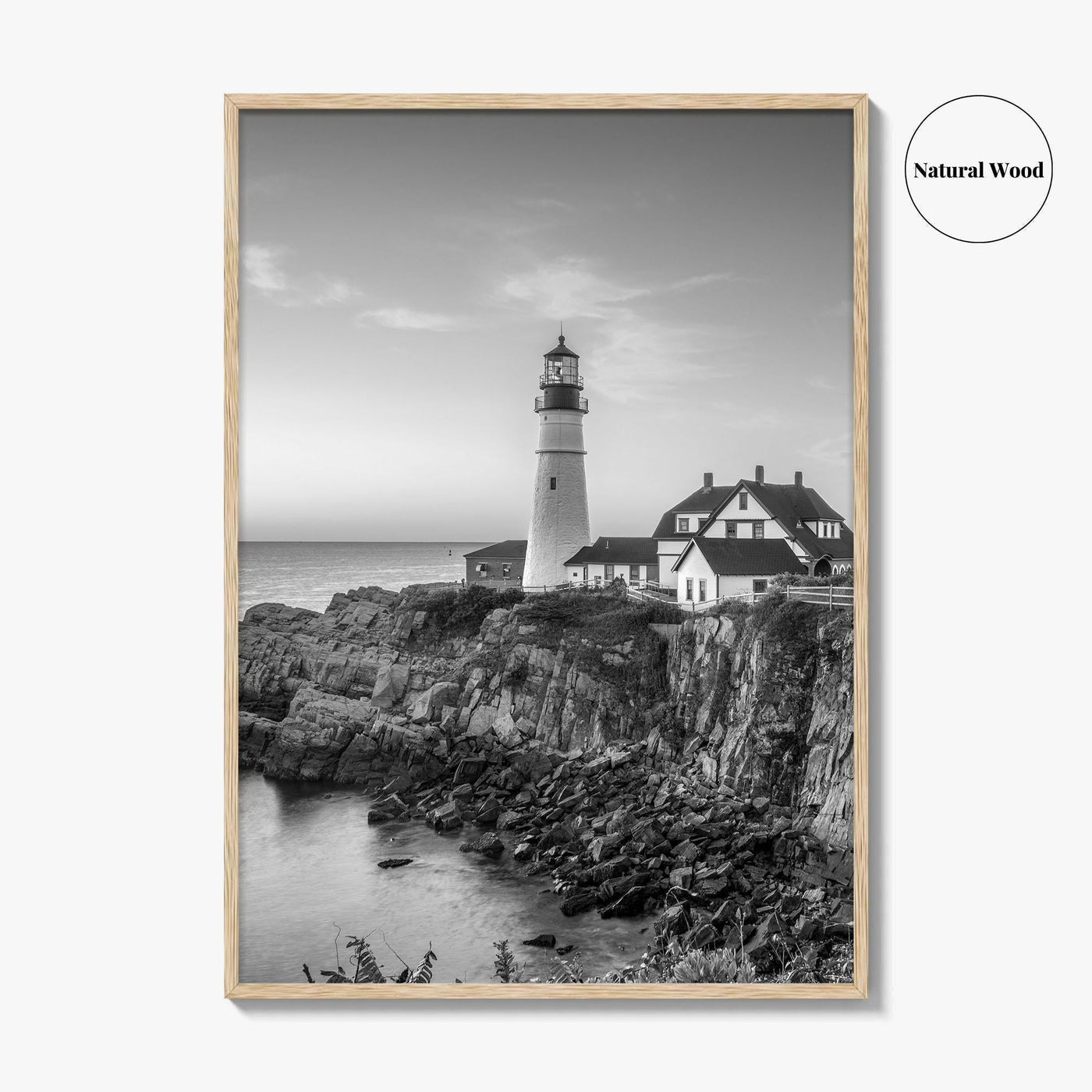 Portland Head Light Maine USA Black and White Fine Art Photo Print, Lighthouse Poster