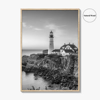 Portland Head Light Maine USA Black and White Fine Art Photo Print, Lighthouse Poster