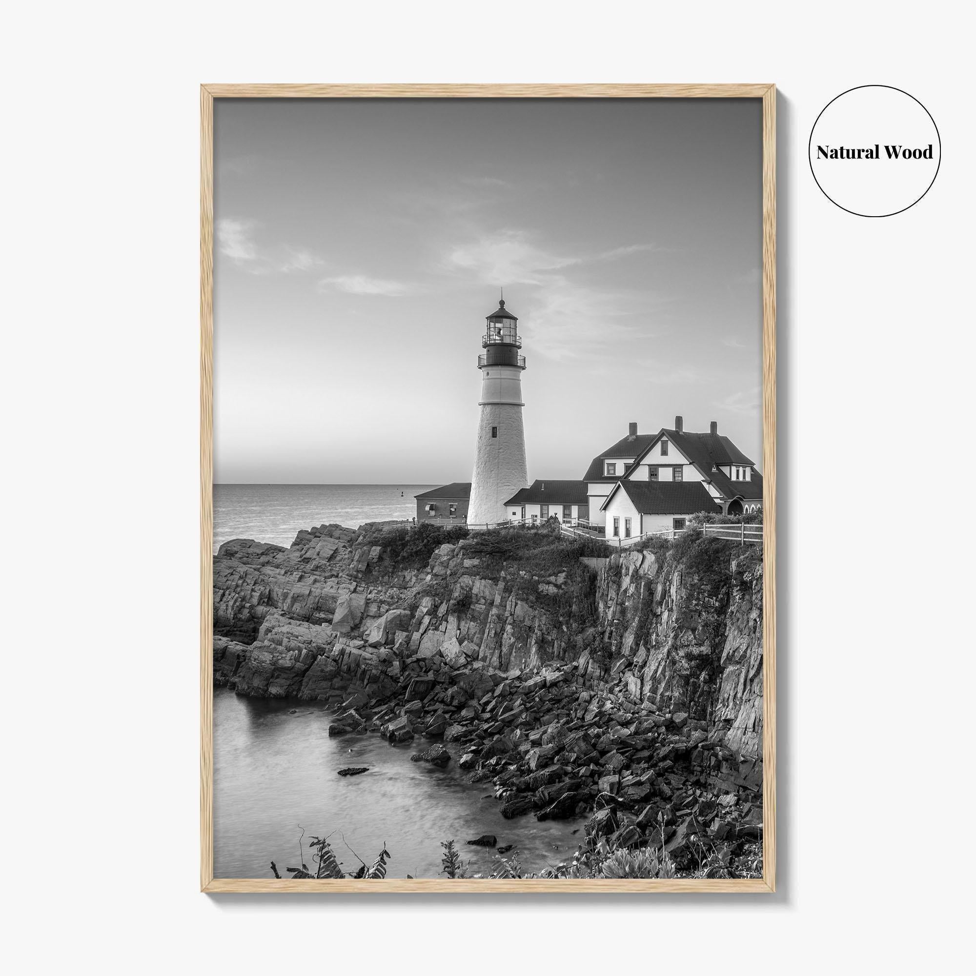Portland Head Light Maine USA Black and White Fine Art Photo Print, Lighthouse Poster