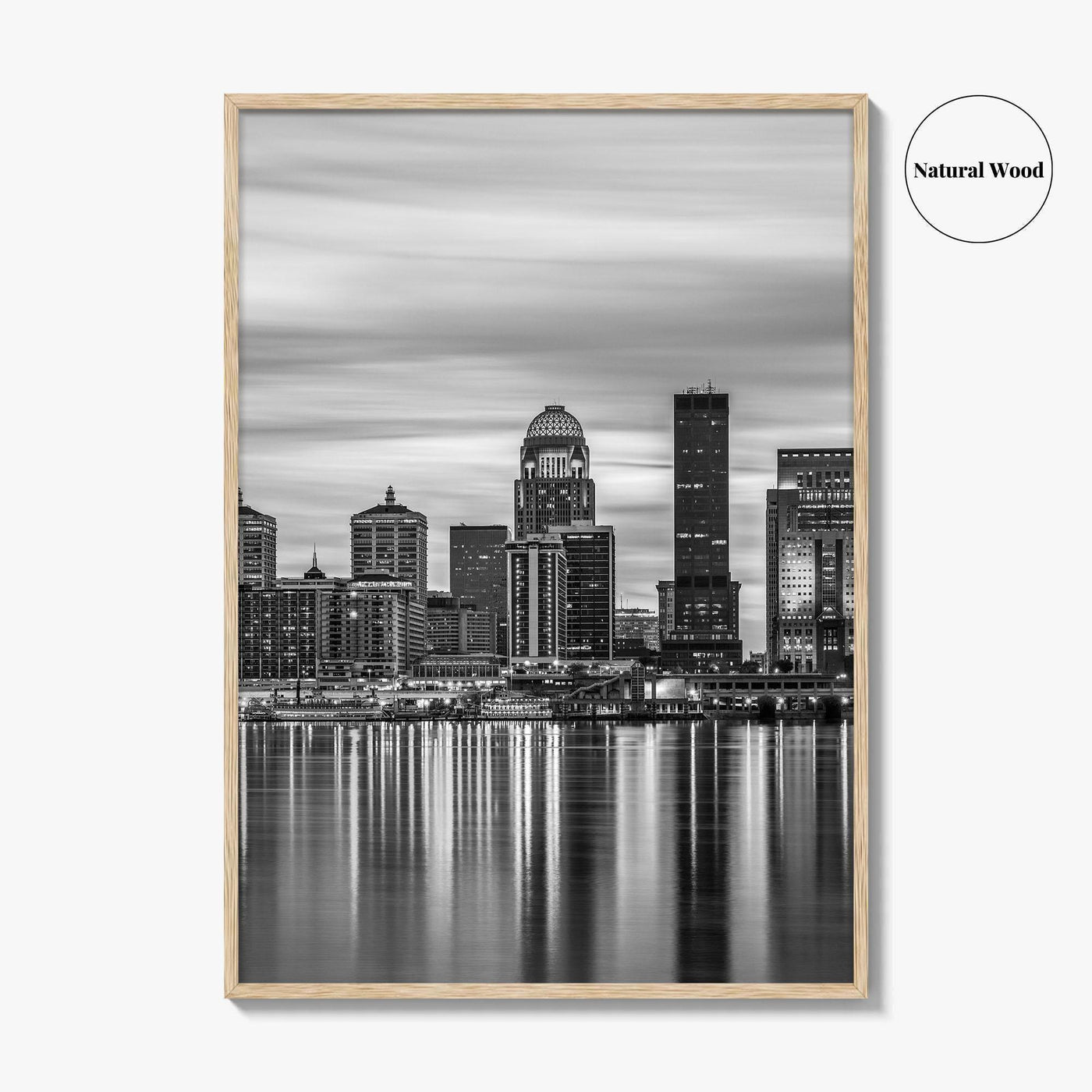 Louisville Skyline Black and White Fine Art Photo Print, Kentucky River Poster