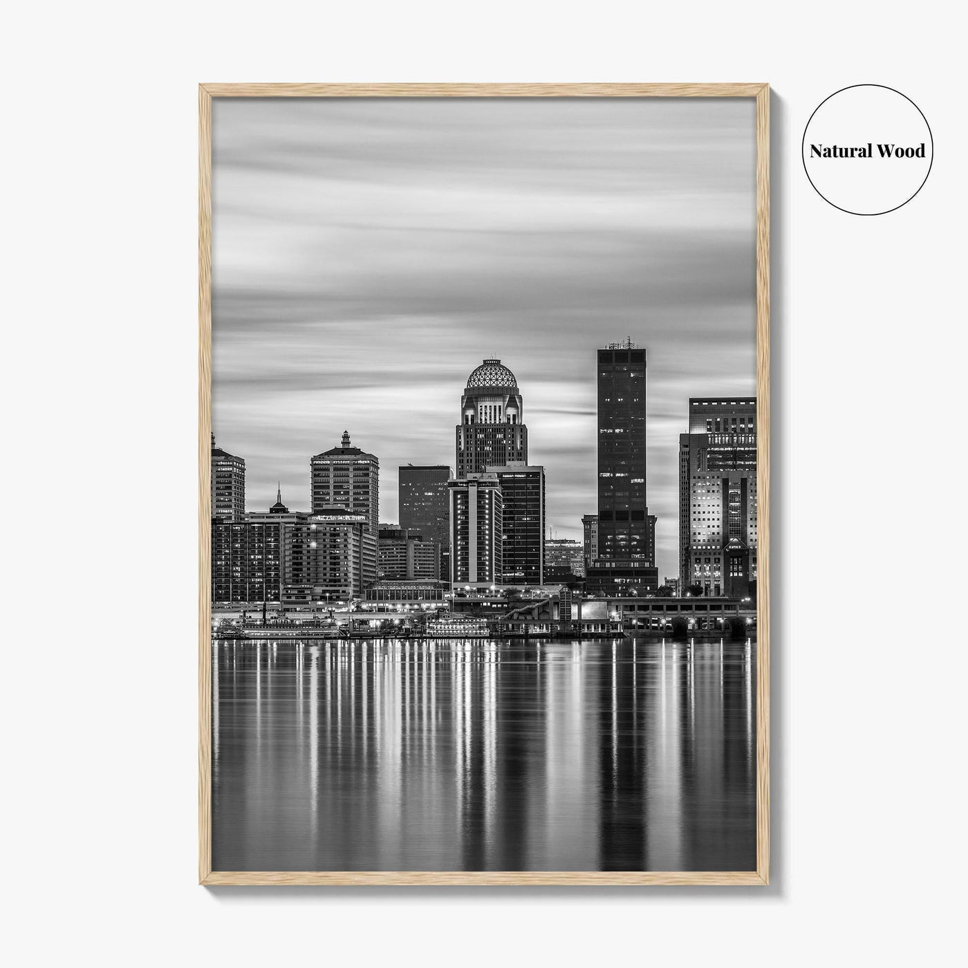 Louisville Skyline Black and White Fine Art Photo Print, Kentucky River Poster