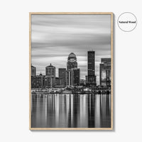 Louisville Skyline Black and White Fine Art Photo Print, Kentucky River Poster