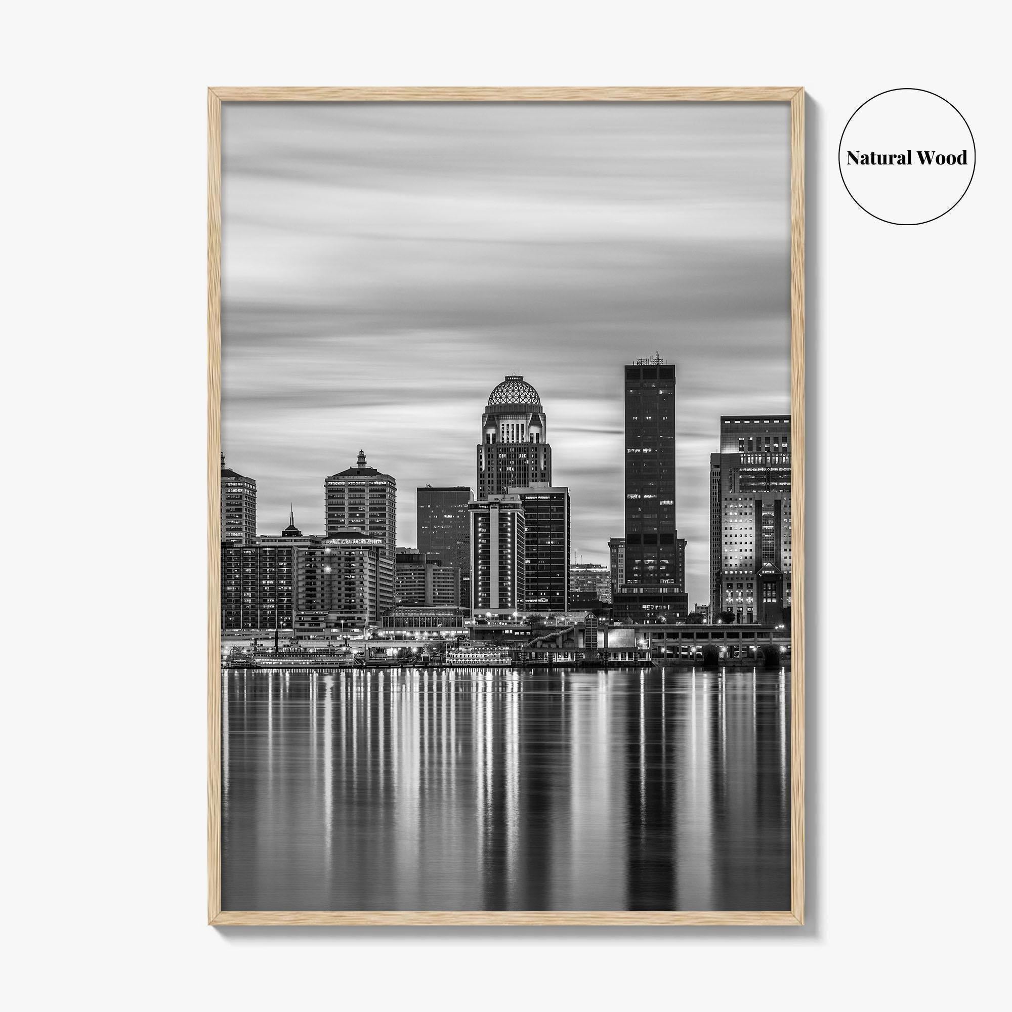 Louisville Skyline Black and White Fine Art Photo Print, Kentucky River Poster