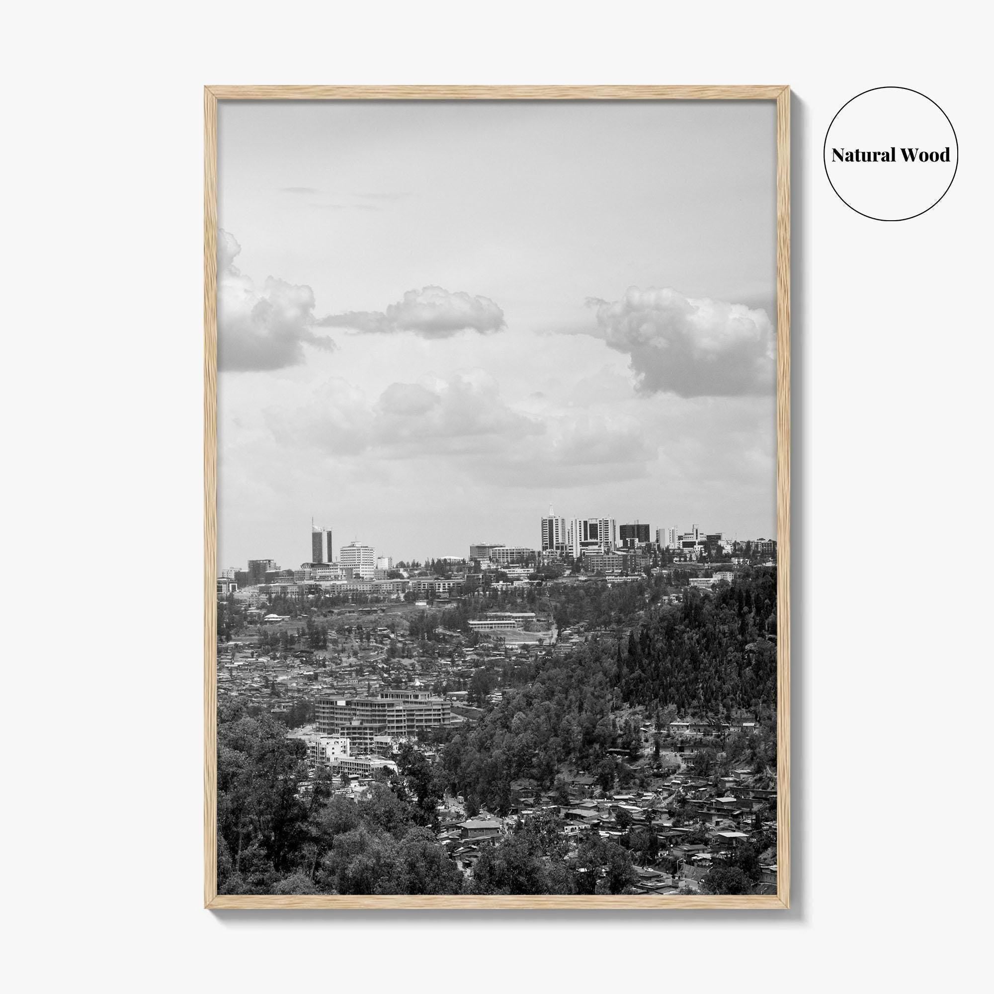 Kigali Skyline Black and White Fine Art Photo Print, Rwanda Poster Africa