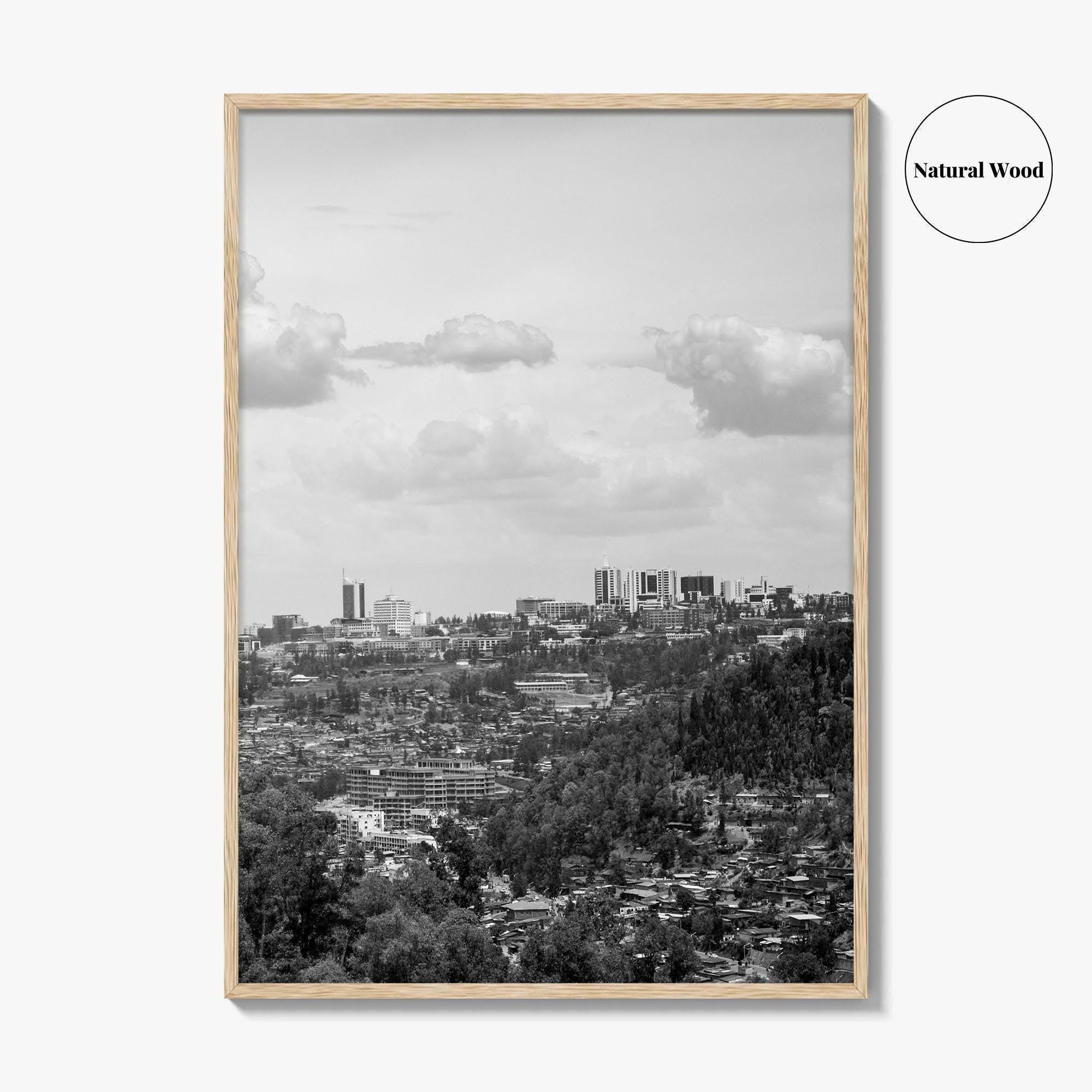 Kigali Skyline Black and White Fine Art Photo Print, Rwanda Poster Africa