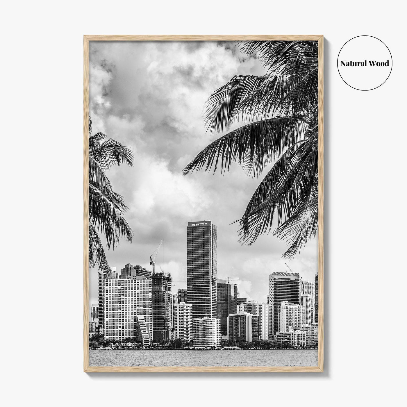 Miami Skyline Black and White Fine Art Photo Print, Florida Downtown Wall Poster, USA