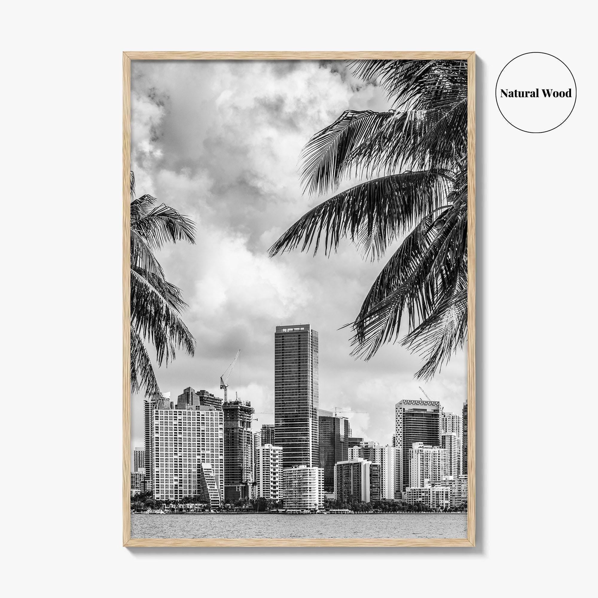 Miami Skyline Black and White Fine Art Photo Print, Florida Downtown Wall Poster, USA