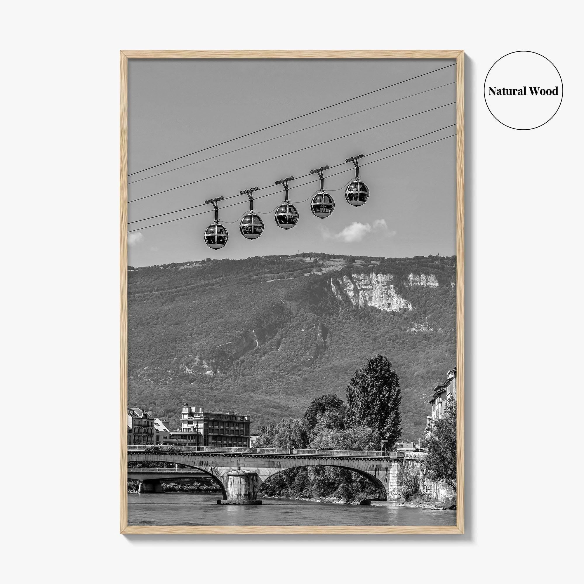Grenoble Black and White Fine Art Photo Print, Bastille, Isere River Poster