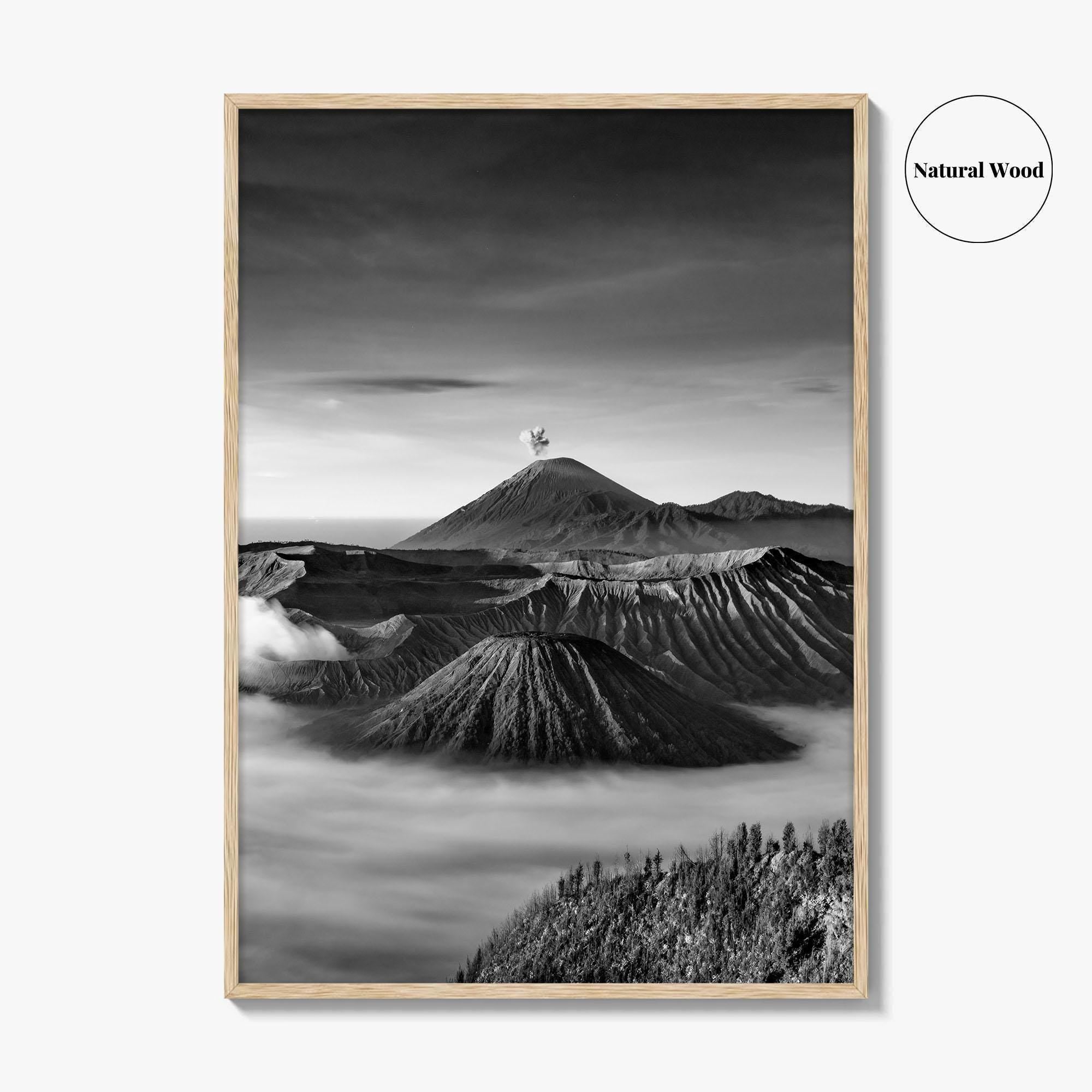 Mount Bromo Black and White Fine Art Photo Print, East Java Volcano Poster