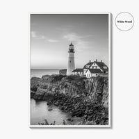 Portland Head Light Maine USA Black and White Fine Art Photo Print, Lighthouse Poster