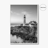 Portland Head Light Maine USA Black and White Fine Art Photo Print, Lighthouse Poster