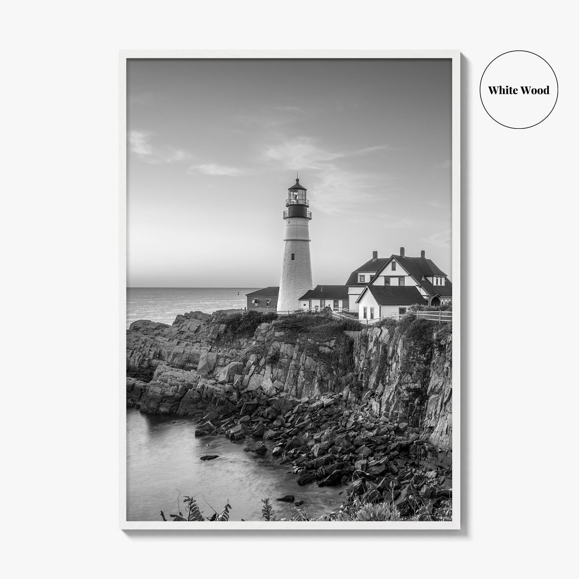 Portland Head Light Maine USA Black and White Fine Art Photo Print, Lighthouse Poster