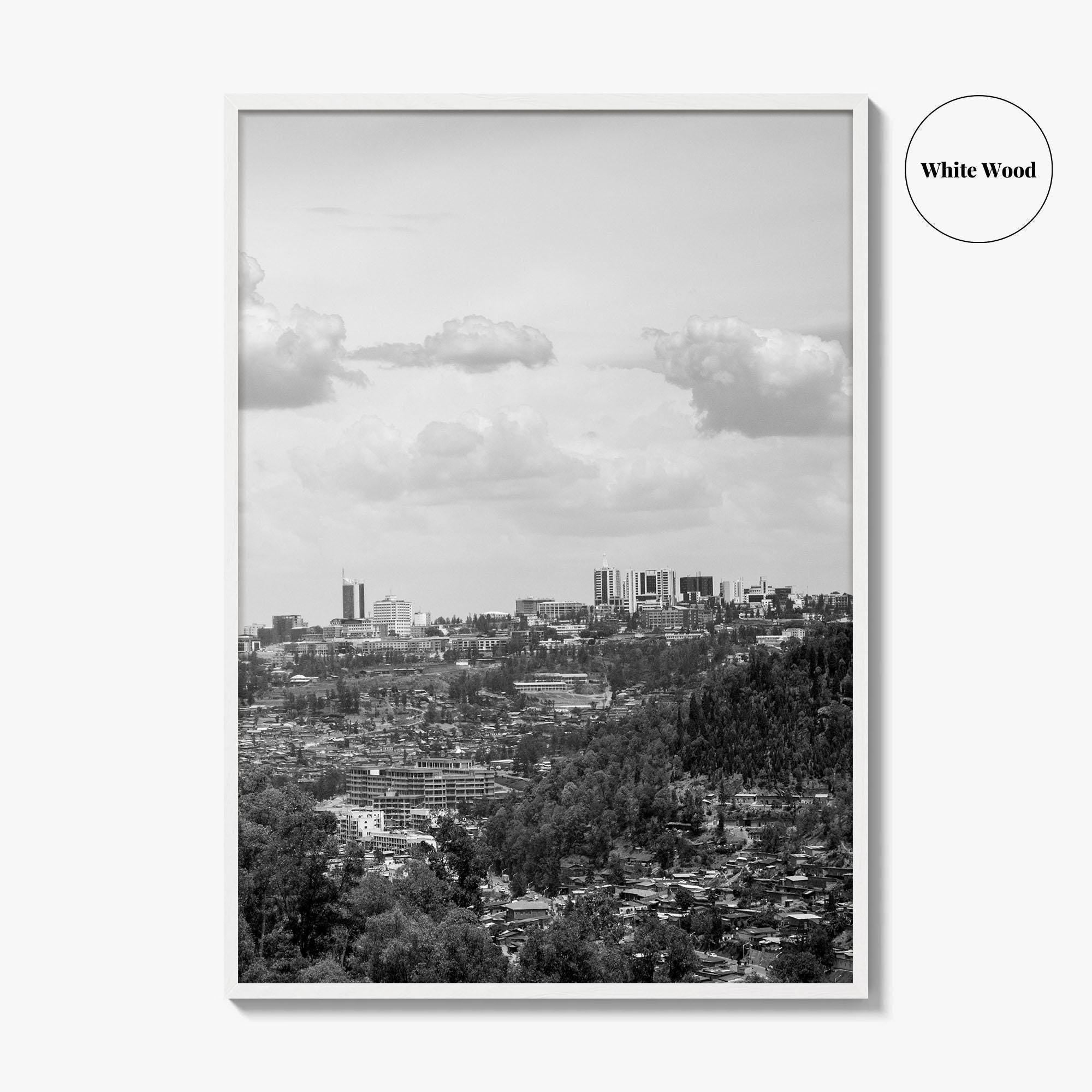 Kigali Skyline Black and White Fine Art Photo Print, Rwanda Poster Africa