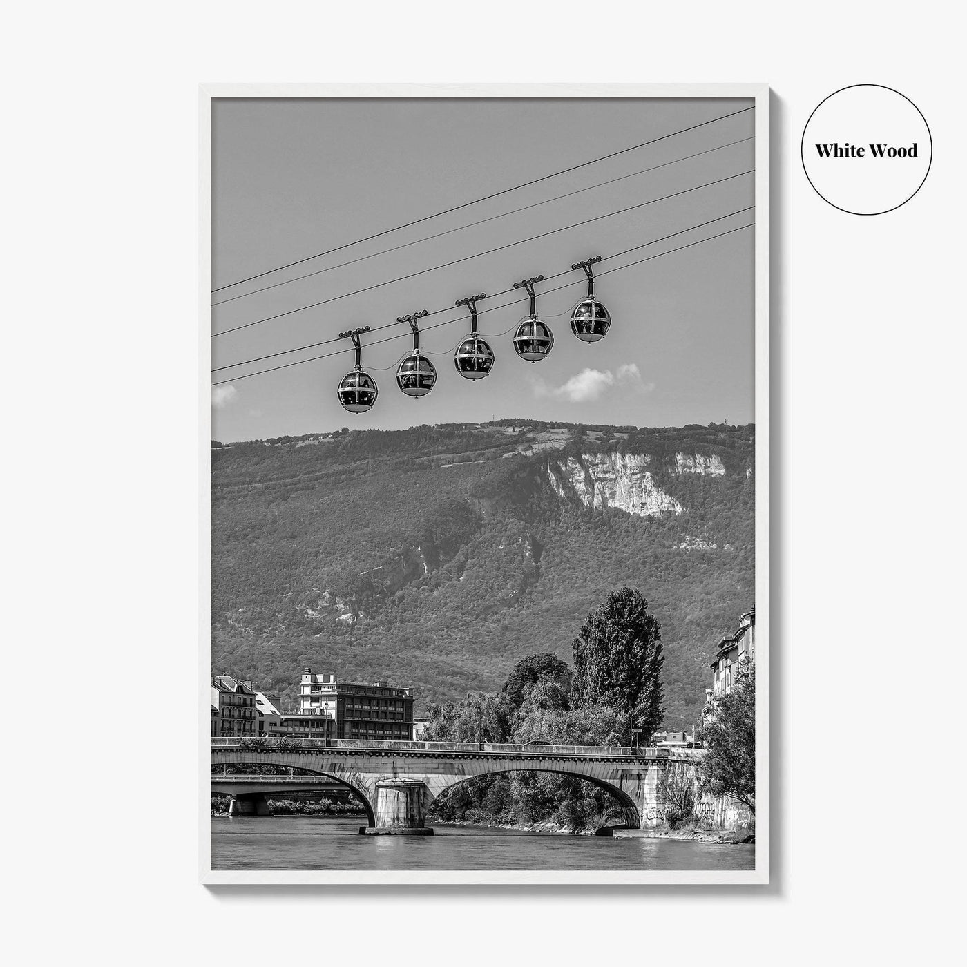 Grenoble Black and White Fine Art Photo Print, Bastille, Isere River Poster