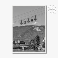 Grenoble Black and White Fine Art Photo Print, Bastille, Isere River Poster