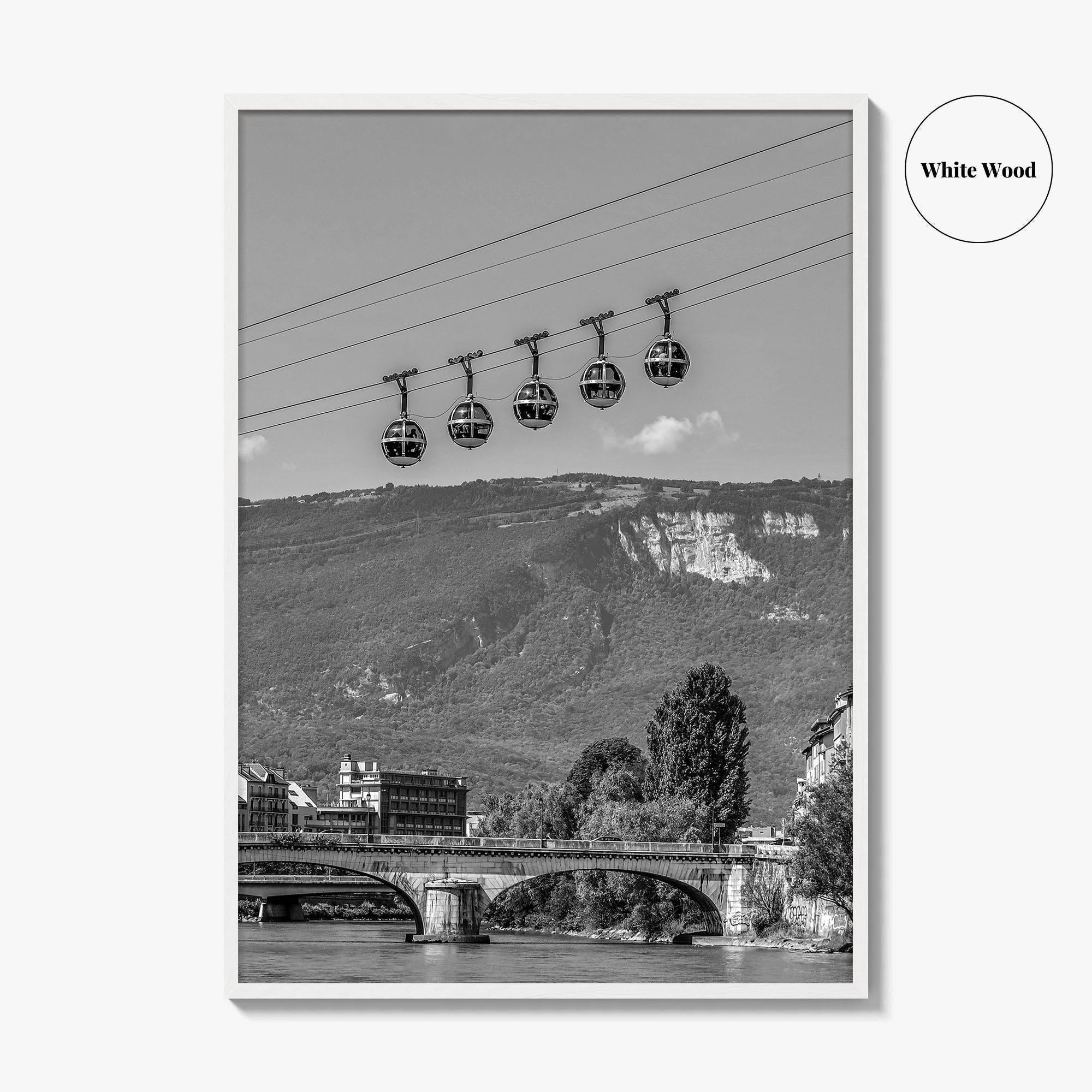Grenoble Black and White Fine Art Photo Print, Bastille, Isere River Poster