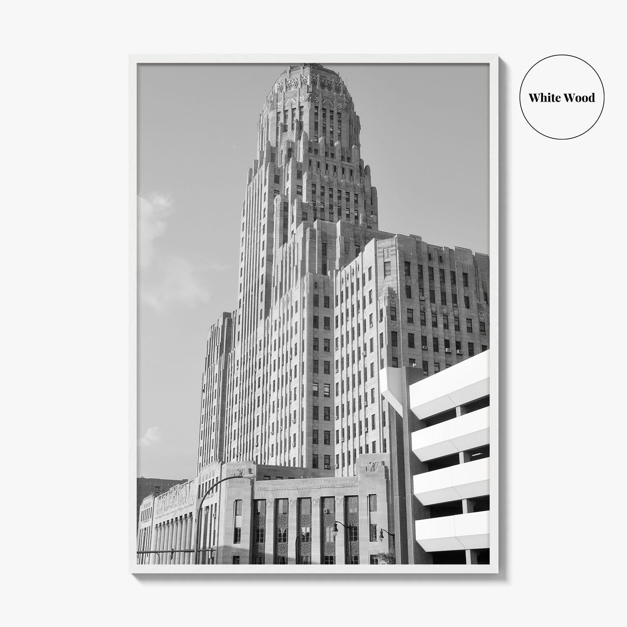 Buffalo Black and White Fine Art Photo Print, City Hall Deco Poster