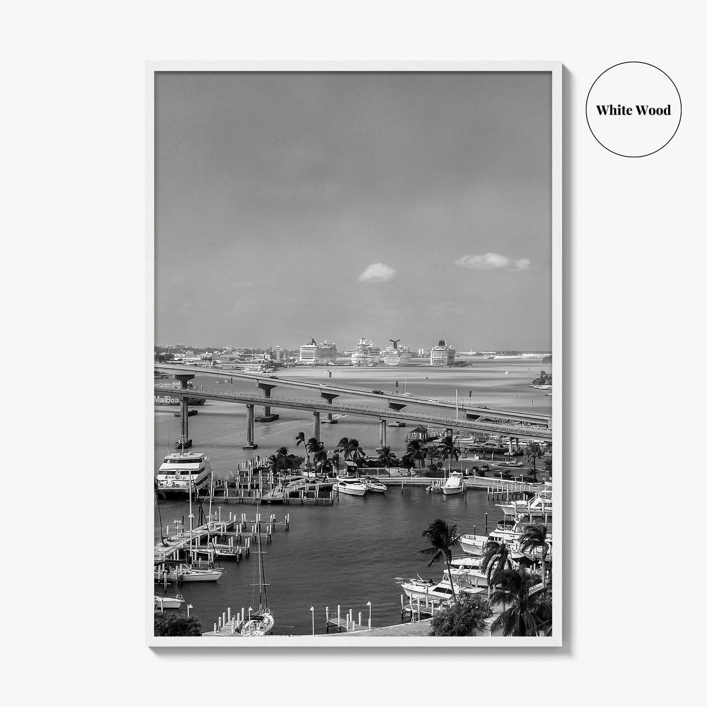 Nassau Black and White Fine Art Photo Print, Bahamas Paradise Island Bridge Boats Poster