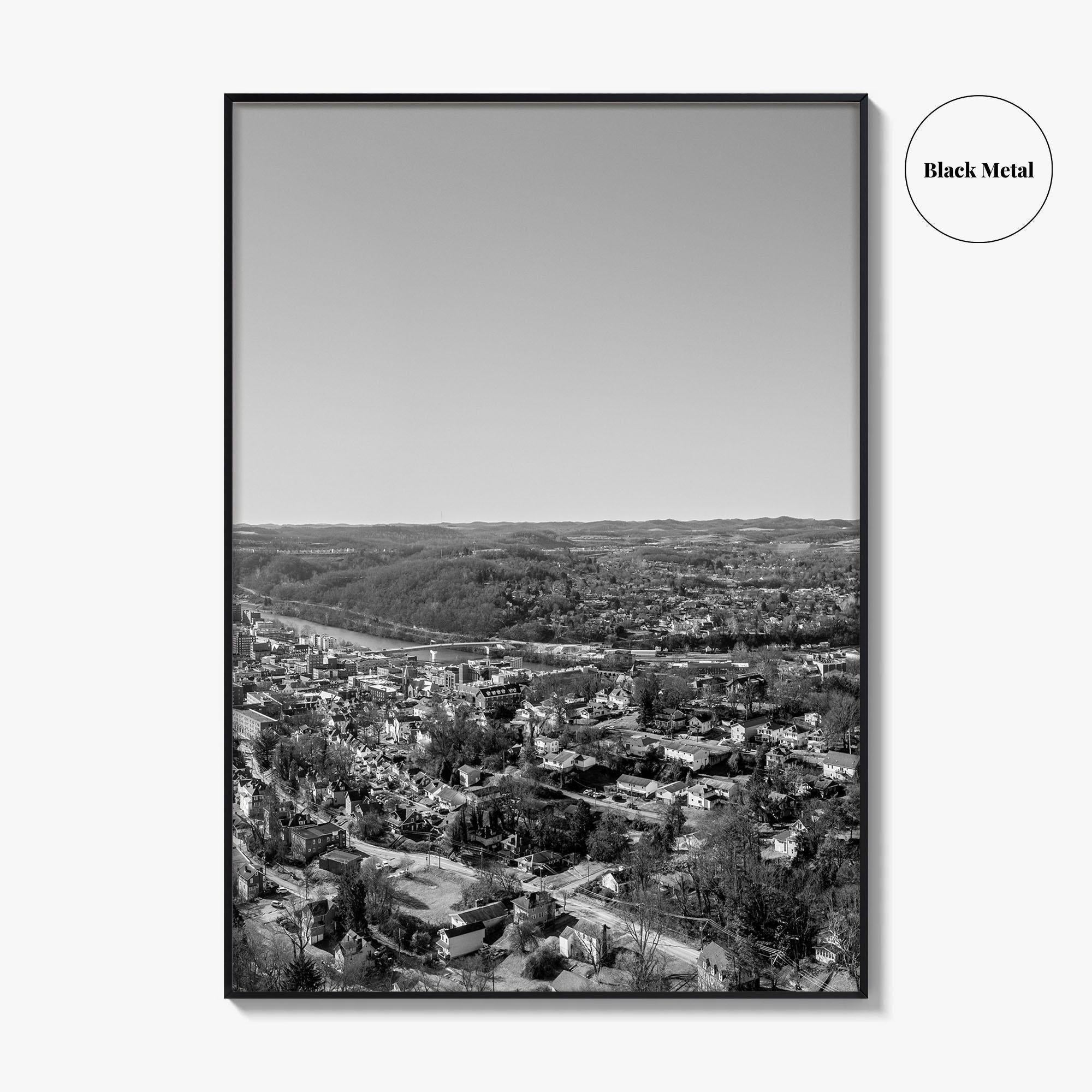 Morgantown Skyline Black and White Fine Art Photo Print, WVU Campus, West Virginia Poster