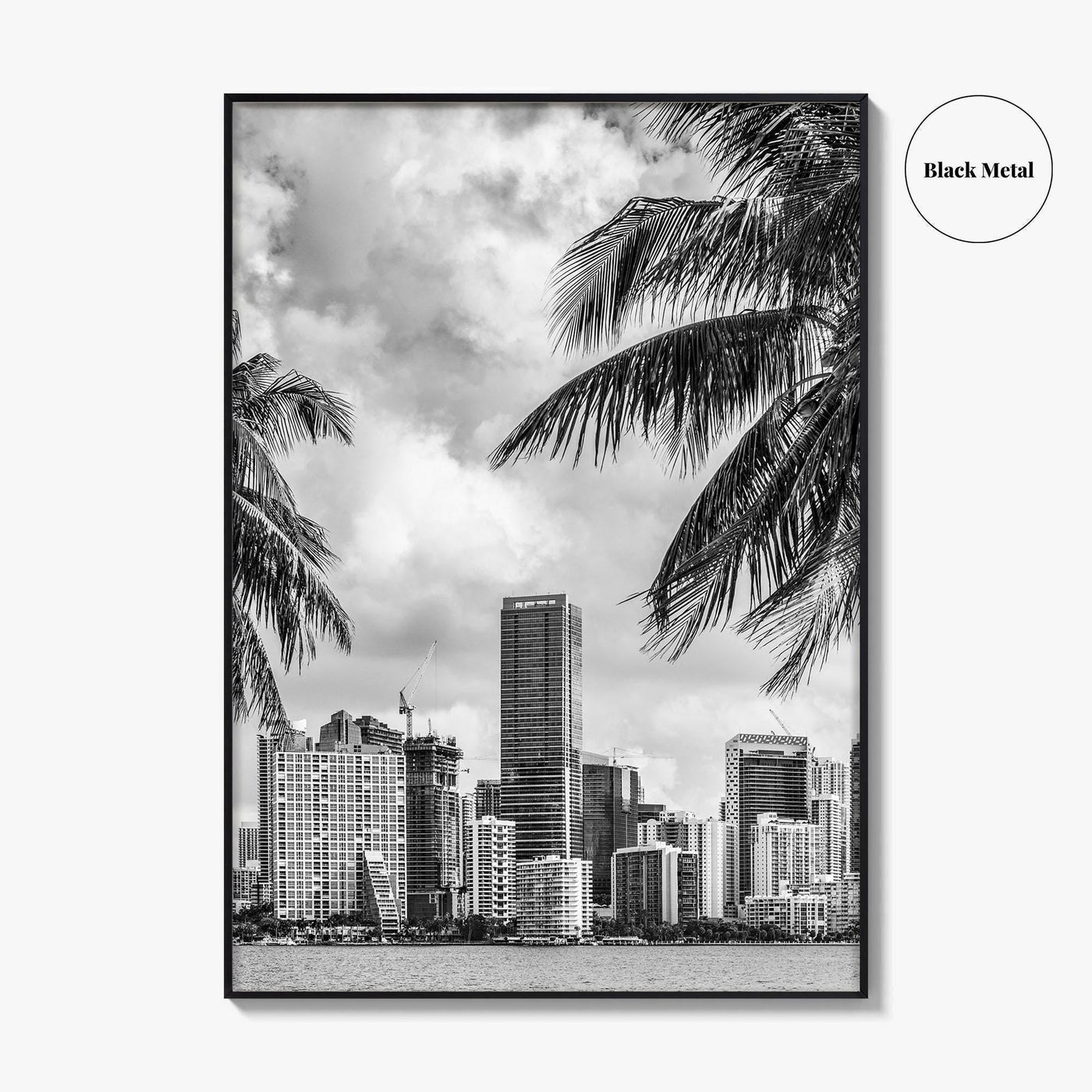 Miami Skyline Black and White Fine Art Photo Print, Florida Downtown Wall Poster, USA