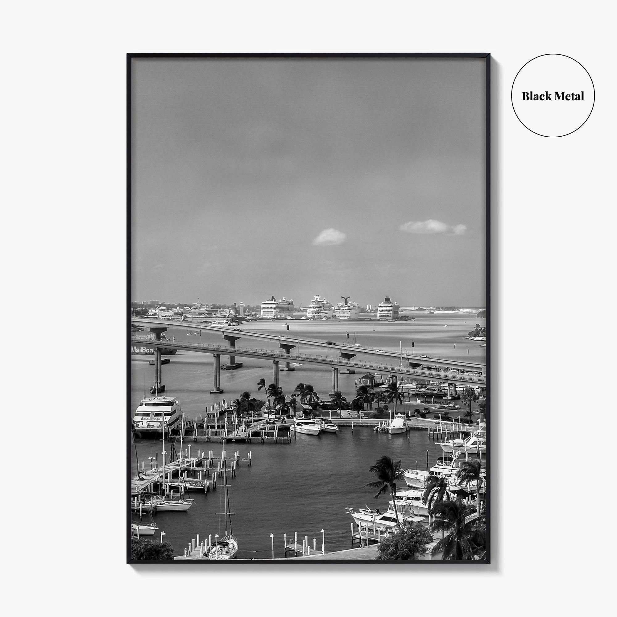 Nassau Black and White Fine Art Photo Print, Bahamas Paradise Island Bridge Boats Poster