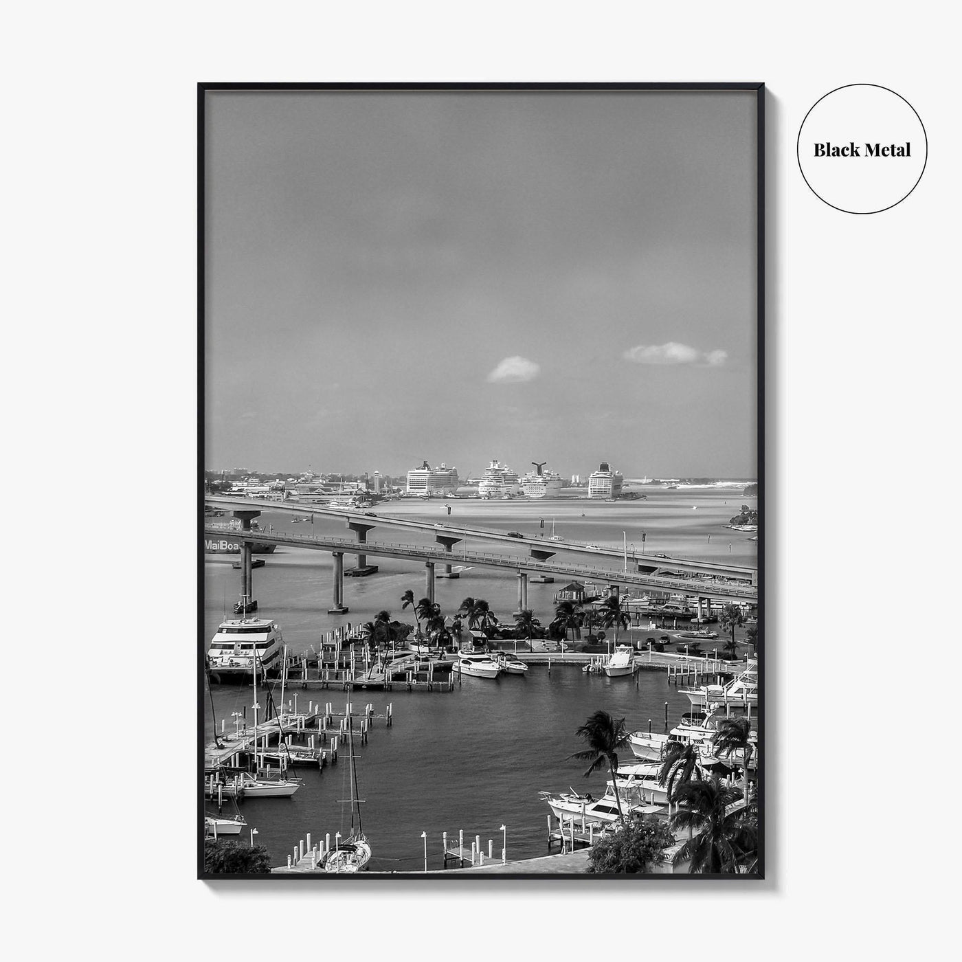 Nassau Black and White Fine Art Photo Print, Bahamas Paradise Island Bridge Boats Poster