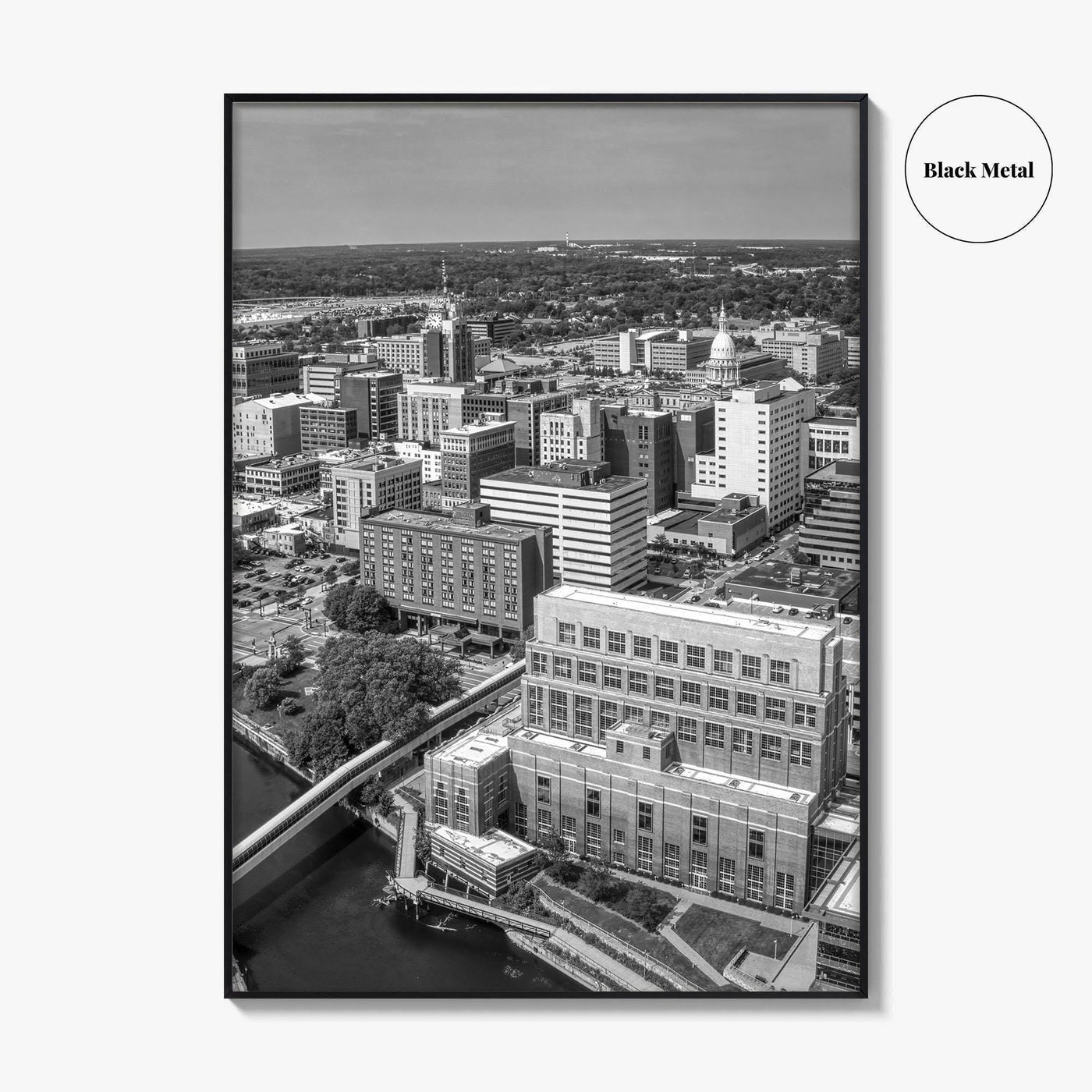 Lansing Skyline Black and White Fine Art Photo Print, Michigan Poster, USA