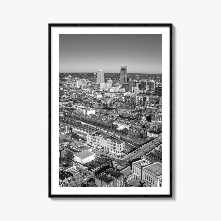 Omaha Skyline Black and White Fine Art Photo Print, Nebraska Downtown, USA Poster