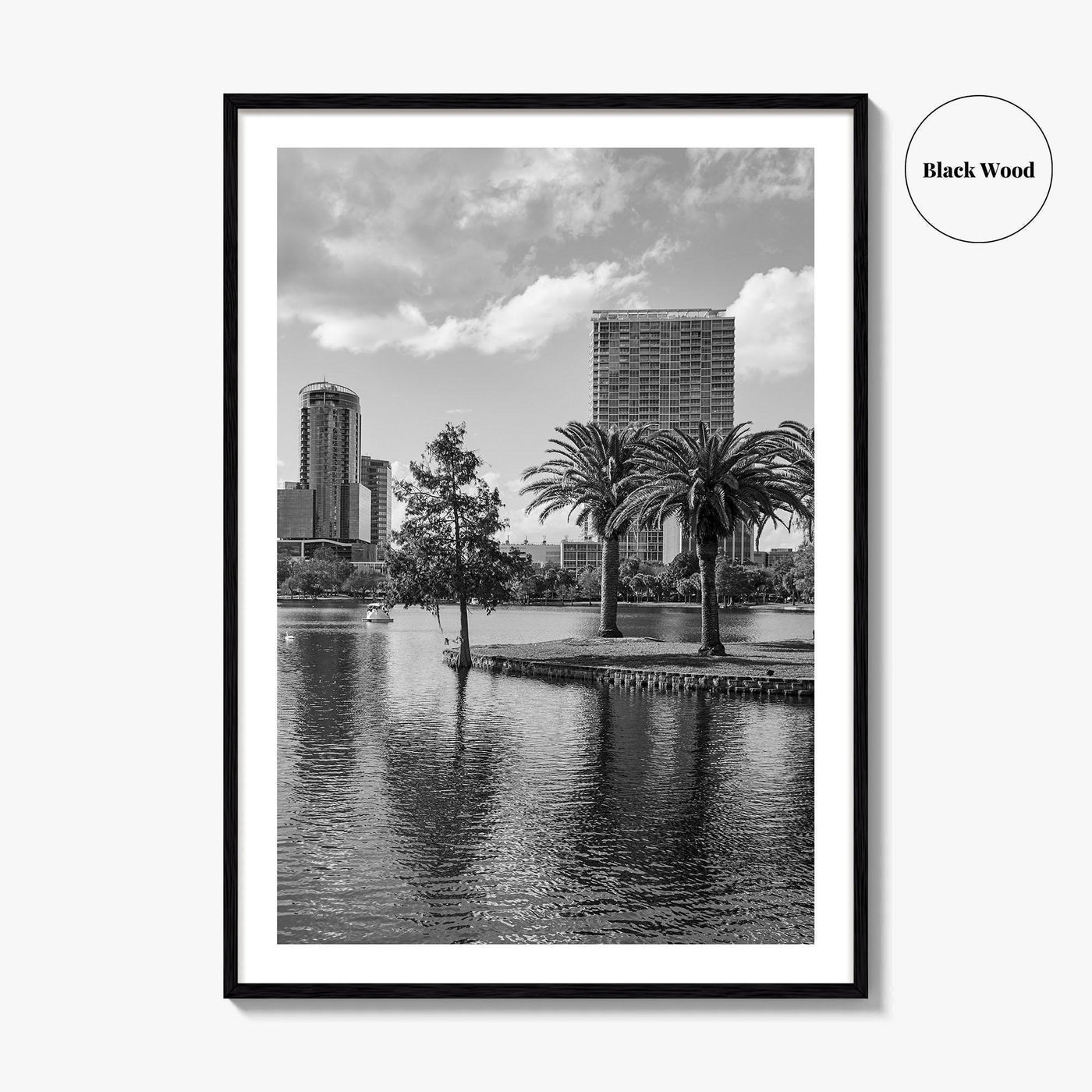Orlando Skyline Black and White Fine Art Photo Print, Lake Eola Florida Poster
