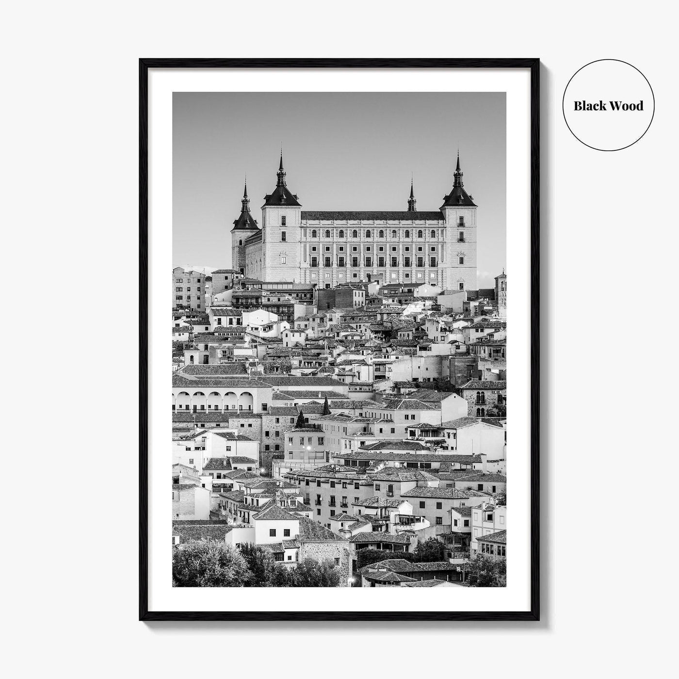 Toledo Spain Black and White Fine Art Photo Print, Alcazar Cityscape, Poster