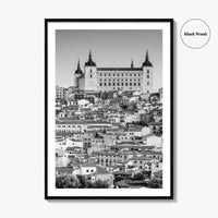 Toledo Spain Black and White Fine Art Photo Print, Alcazar Cityscape, Poster