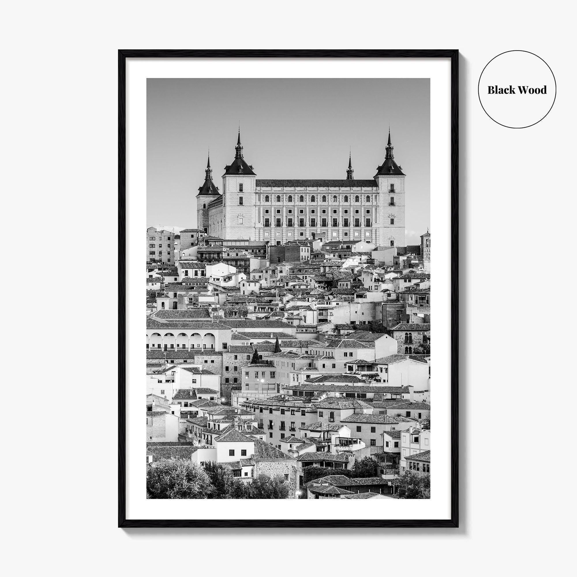 Toledo Spain Black and White Fine Art Photo Print, Alcazar Cityscape, Poster