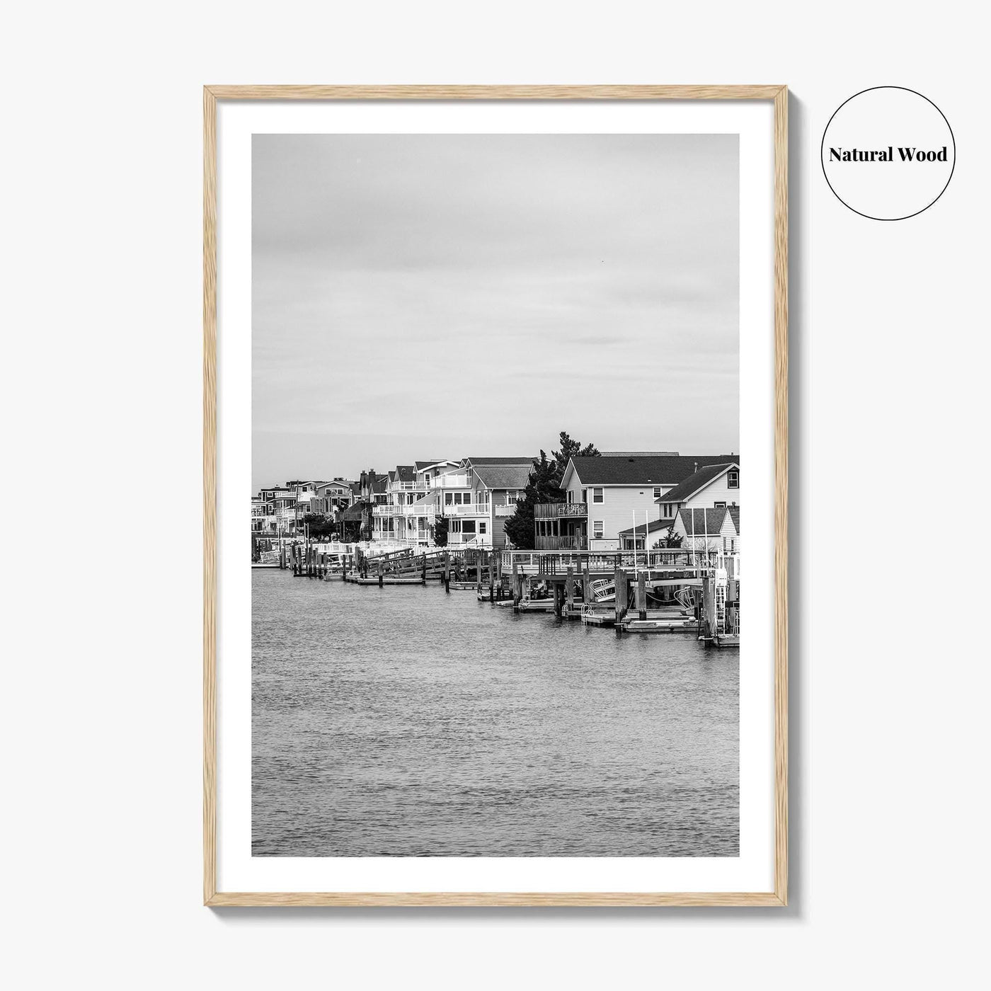 Avalon Black and White Fine Art Photo Print, Waterfront Homes, New Jersey Poster