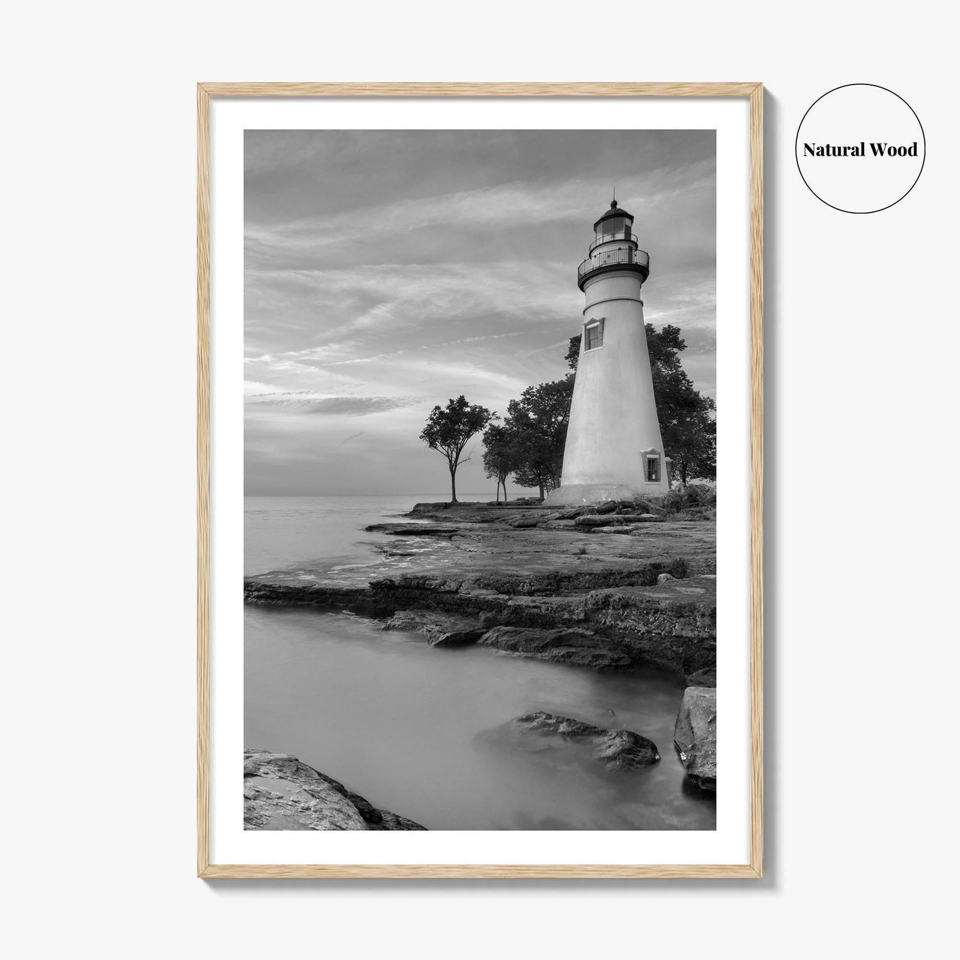 Marblehead Lighthouse Black and White Fine Art Photo Print, Lake Erie Ohio Poster