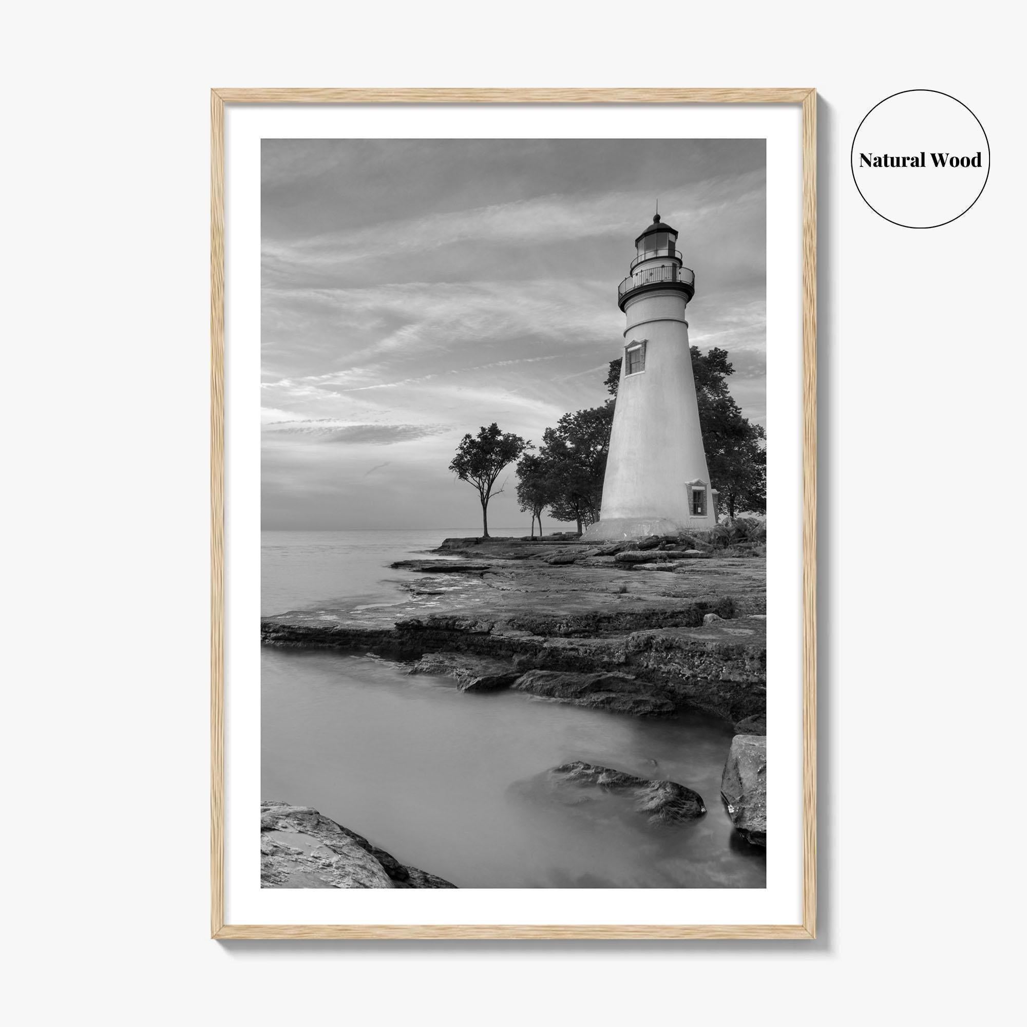 Marblehead Lighthouse Black and White Fine Art Photo Print, Lake Erie Ohio Poster