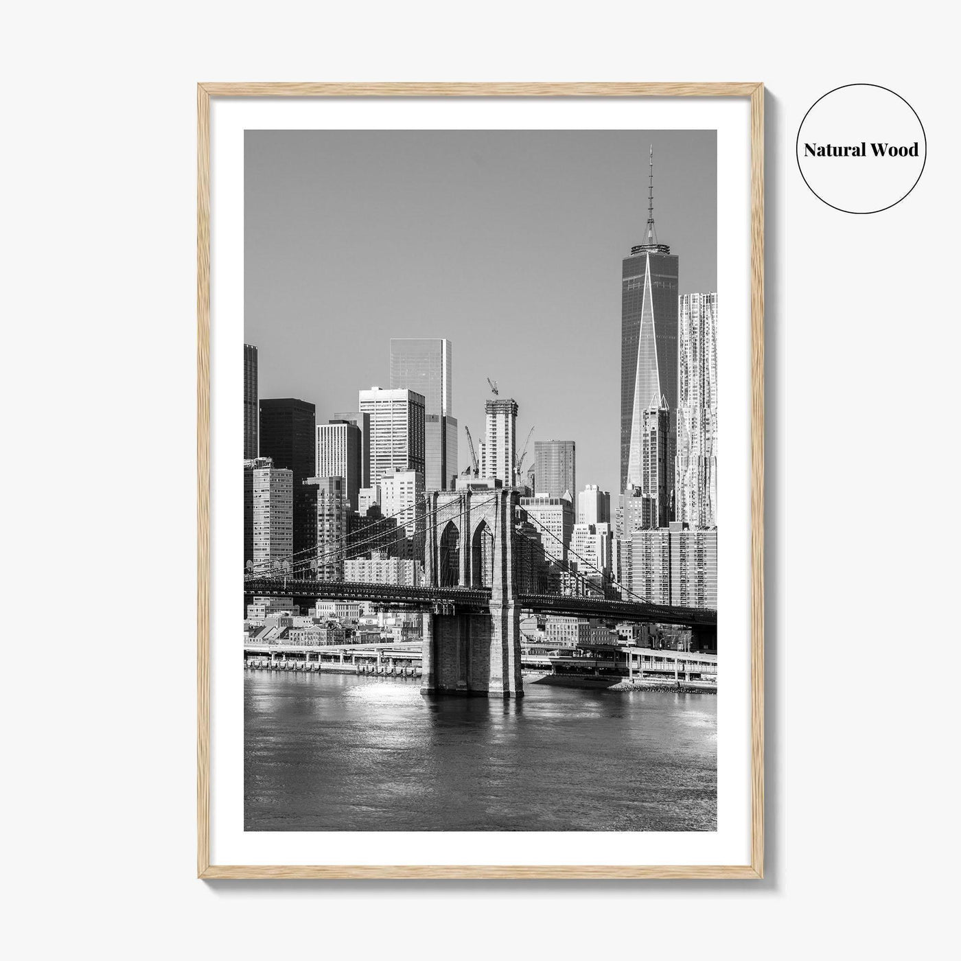New York City Skyline Black and White Fine Art Photo Print, Brooklyn Bridge Poster