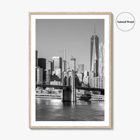 New York City Skyline Black and White Fine Art Photo Print, Brooklyn Bridge Poster