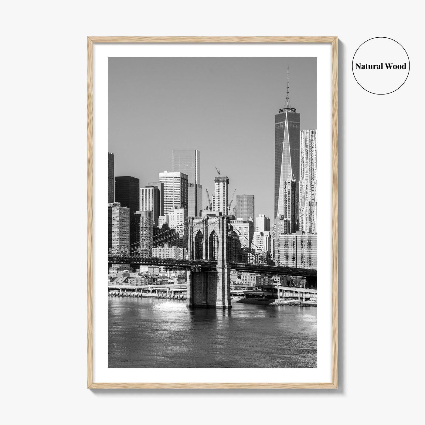 New York City Skyline Black and White Fine Art Photo Print, Brooklyn Bridge Poster