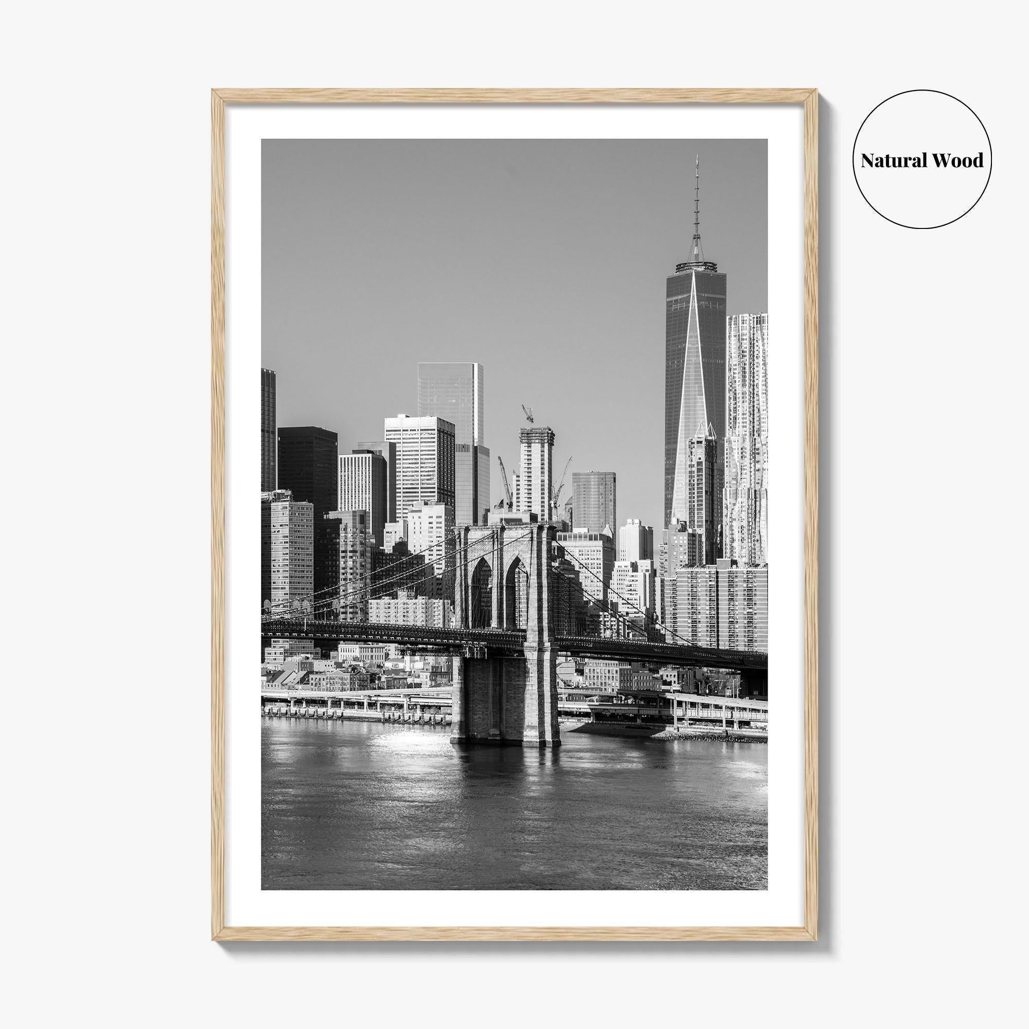 New York City Skyline Black and White Fine Art Photo Print, Brooklyn Bridge Poster