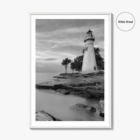 Marblehead Lighthouse Black and White Fine Art Photo Print, Lake Erie Ohio Poster