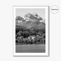 St Moritz Black and White Fine Art Photo Print, Engadin Valley Switzerland Poster